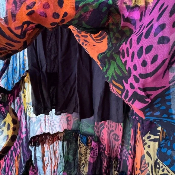 🎄 FARM Rio Rainbow Midnight Leopards Tiered Maxi dress - Picture 7 of 13